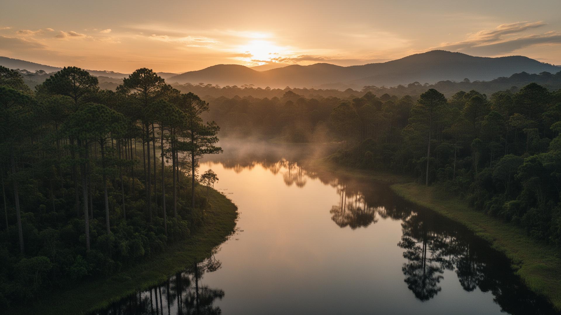 Lago do Jardim dos Pinheiros ao entardecer